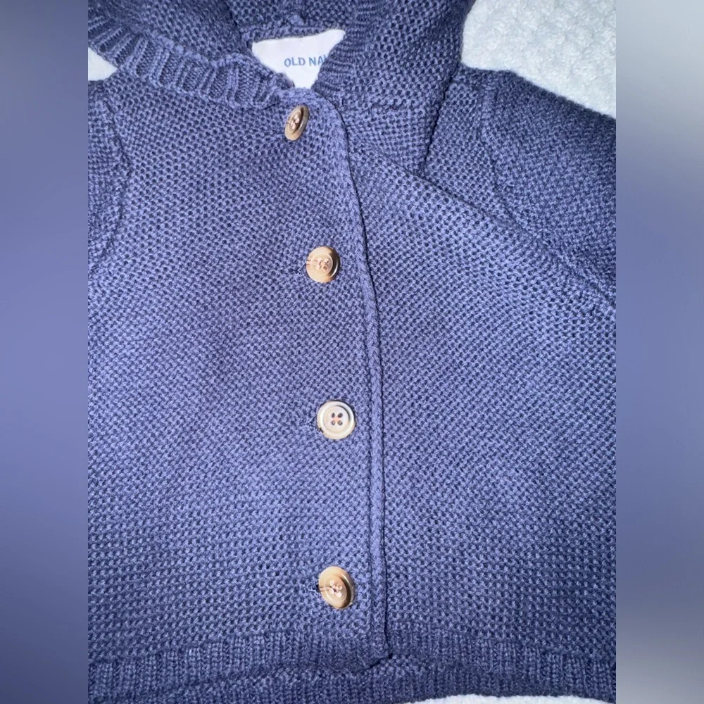 Old Navy Baby Boy 6-12M Navy Blue Hooded Knit Cardigan Button Sweater